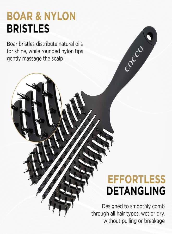 Cocco Vented Boar Brush, Curved Detangling & Styling Tool with Boar & Nylon Bristles, Black - Image 3