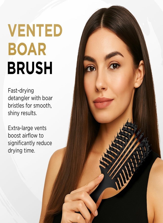Cocco Vented Boar Brush, Curved Detangling & Styling Tool with Boar & Nylon Bristles, Black - Image 2