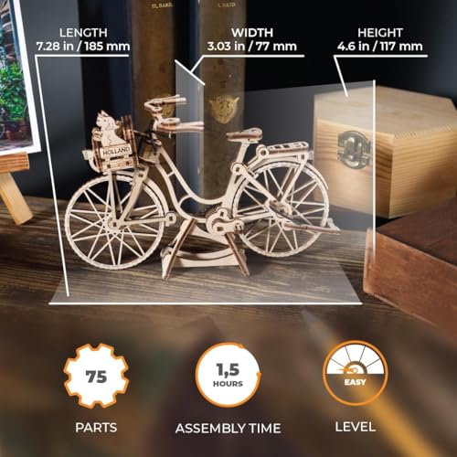 UGEARS Dutch Bicycle 3D Wooden Puzzles for Adults Wooden Model Kits for Adults Mechanical Models Amsterdam Puzzle Bicycle Model DIY Bicycle Model Scale Brain Teaser Hobby Set - Image 5
