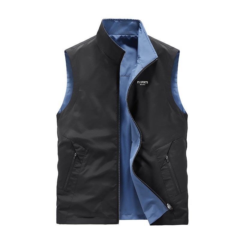 Reversible Vest Men'S Spring & Fall Thin Vest Waistcoat Stand Collar Pure Color Vest Outdoor Quick-Drying Jacket Customization - Image 5