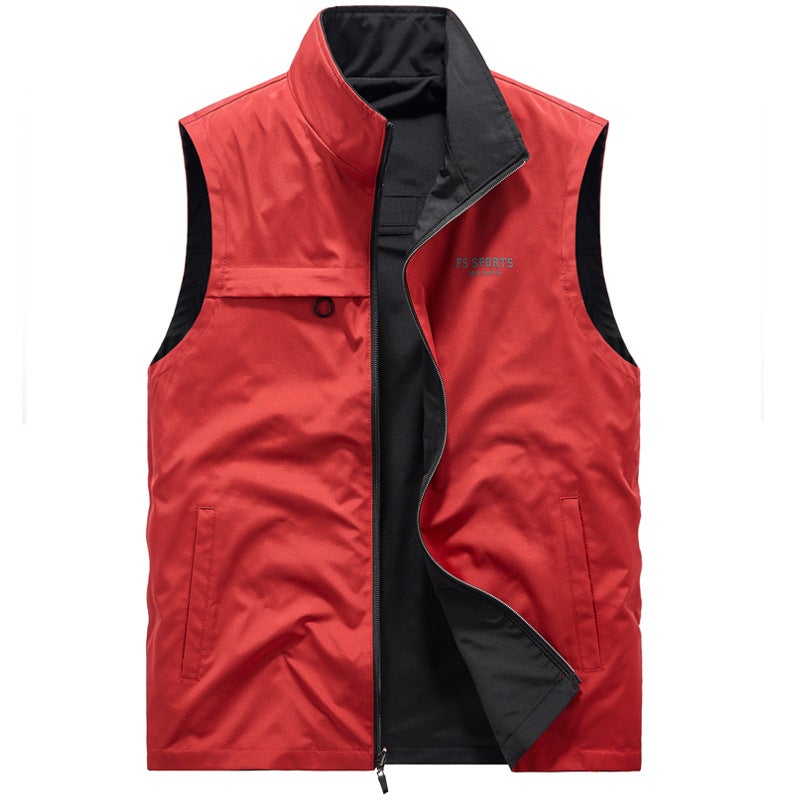 Reversible Vest Men'S Spring & Fall Thin Vest Waistcoat Stand Collar Pure Color Vest Outdoor Quick-Drying Jacket Customization - Image 2