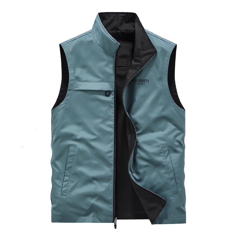 Reversible Vest Men'S Spring & Fall Thin Vest Waistcoat Stand Collar Pure Color Vest Outdoor Quick-Drying Jacket Customization - Image 3