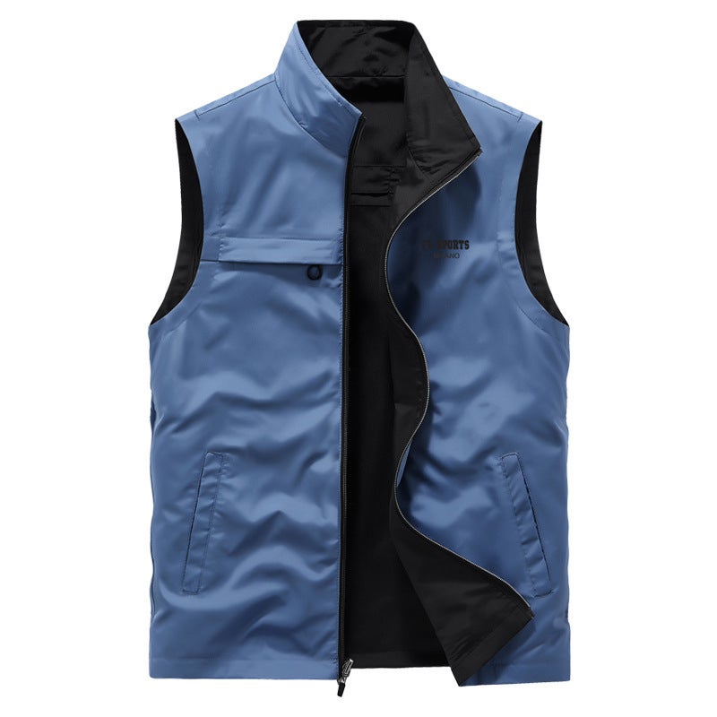 Reversible Vest Men'S Spring & Fall Thin Vest Waistcoat Stand Collar Pure Color Vest Outdoor Quick-Drying Jacket Customization - Image 1