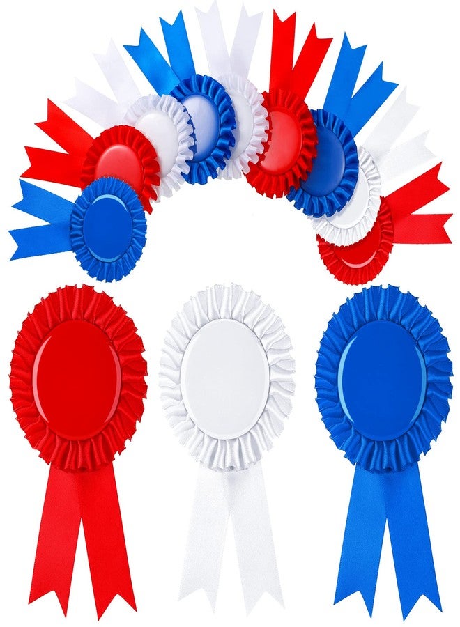 Sureio 12 Pcs Blank Award Ribbons 1st 2nd 3rd Place Rosette Ribbons Blue Red White First Second Third Place Participation Medal for Sports Events Classroom Winners Certificate Prizes - Image 1