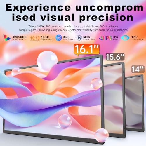 domyfan 16.1'' Laptop Screen Extender, 360° Rotating Detachable Stand/VESA Support, FHD 1200P IPS Portable Monitor, Plug & Play with HDMI/USB-A/Type-C, Compatible Win/Mac/Android - Image 2
