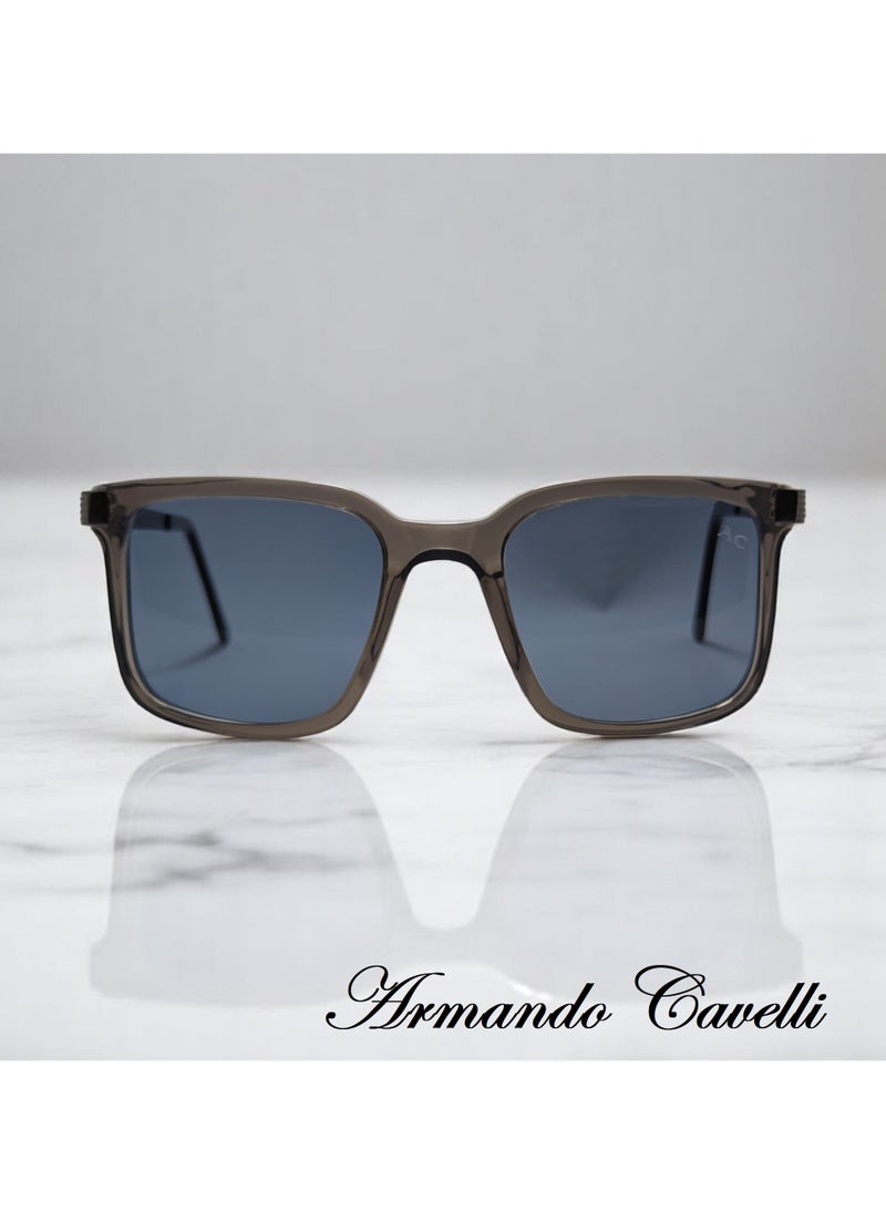 Authentic Armando Cavelli sunglasses, crafted from carefully selected premium acetate for a luxurious look and longevity with extensive use. This model combines modernity and classic style, with a raw grey acetate front and gunmetal -plated metal temples to complete your luxury look. Comes with premium polymer lenses offer UV400 protection in a sky grey