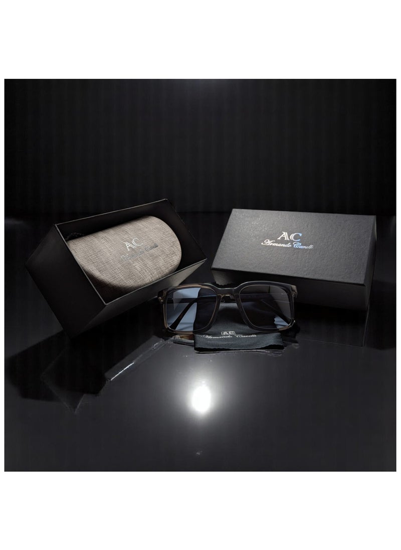 Authentic Armando Cavelli sunglasses, crafted from carefully selected premium acetate for a luxurious look and longevity with extensive use. This model combines modernity and classic style, with a raw grey acetate front and gunmetal -plated metal temples to complete your luxury look. Comes with premium polymer lenses offer UV400 protection in a sky grey