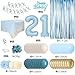 KISPATTI 21st Birthday Decorations for Her Happy 21st Bday Decorations Light Blue White Gold Balloons Happy Birthday Banner Tablecloth Fringe Curtain Cake Topper Men Women 21 Bday Decor Blue - Image 4