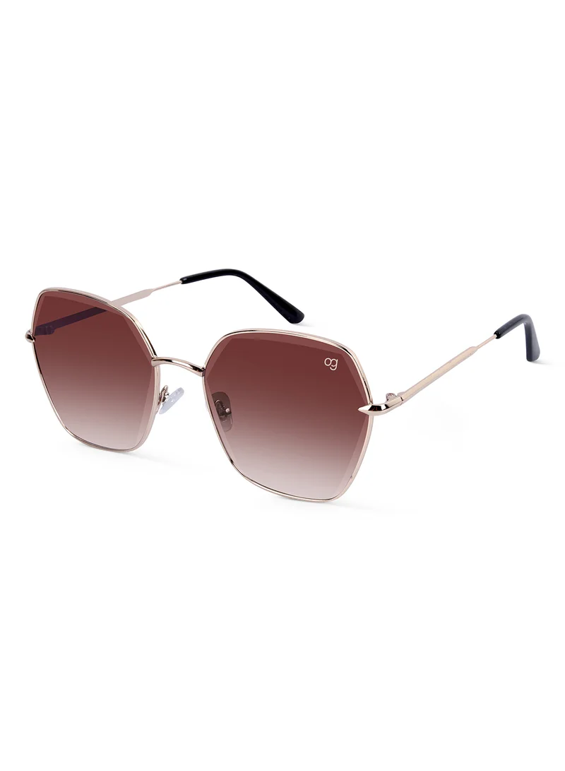 Woggles Latest & Stylish UV Protected Golden Hexagonal Sunglasses for Women