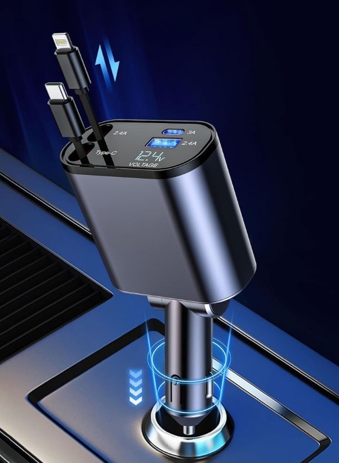 TIGER Car Charger Fast Charging Cables (800mm) and 2 USB Ports Charger Adapter Compatible with iPhone/Galaxy/Google/Huawei/Tablet - Image 1