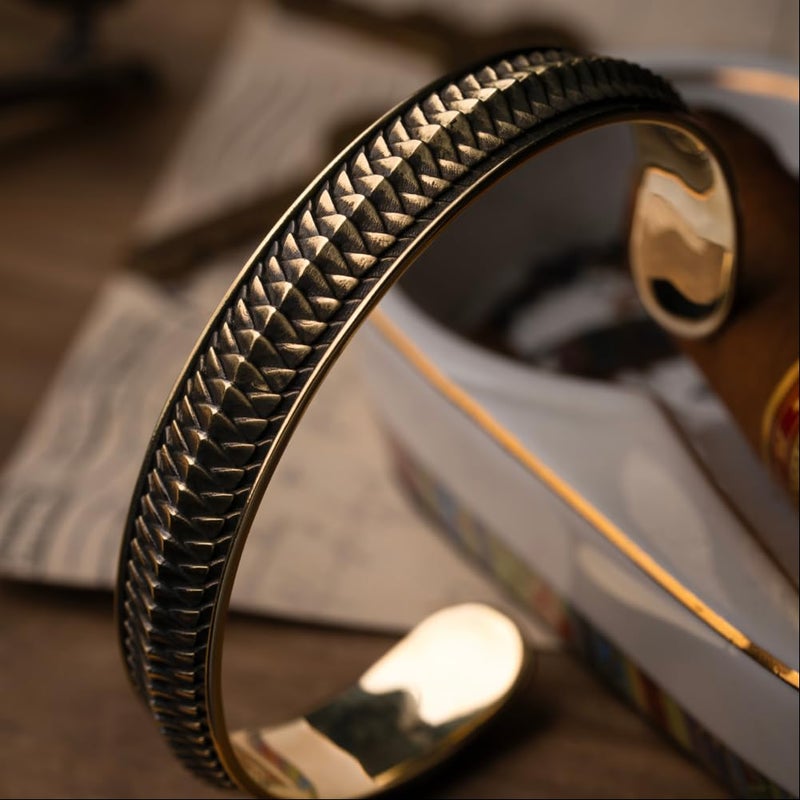 Snake Scale Cuff Bracelet Vintage Aesthetic Brass Bangle For Men - Image 3
