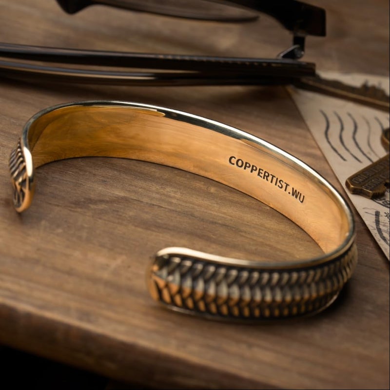 Snake Scale Cuff Bracelet Vintage Aesthetic Brass Bangle For Men - Image 4