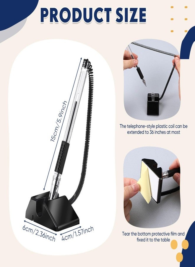Fuyoooo 6 Pcs Desktop Pens with Plastic Chains and Holder Secure Counter Pens with Chain Desktop Black 0.5mm Pen Set for Office Home Supplies - Image 2