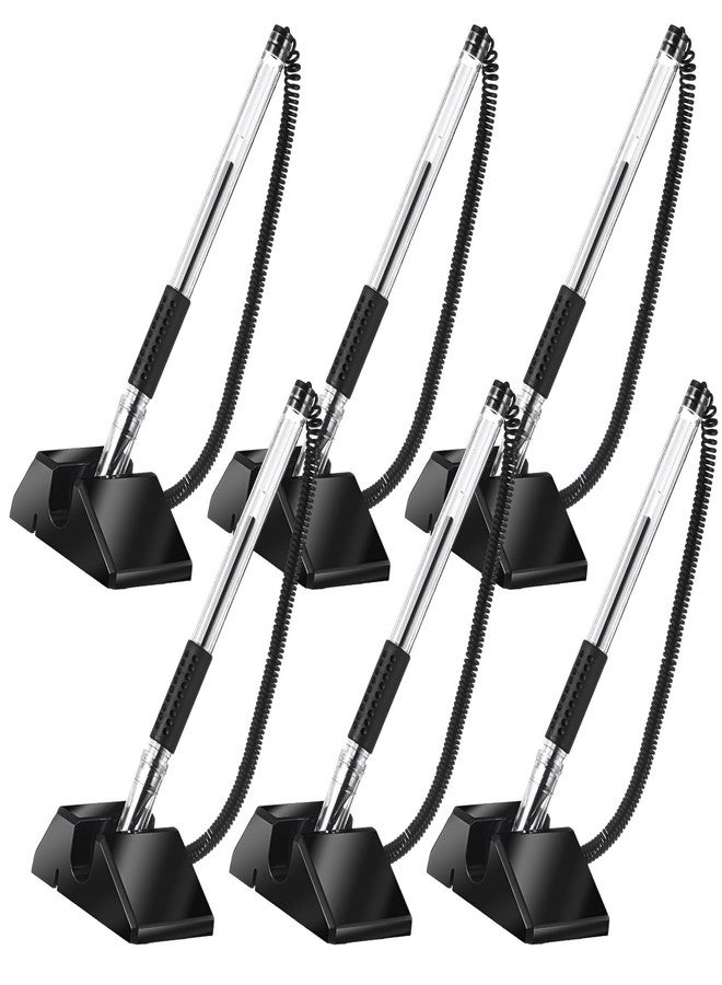 Fuyoooo 6 Pcs Desktop Pens with Plastic Chains and Holder Secure Counter Pens with Chain Desktop Black 0.5mm Pen Set for Office Home Supplies - Image 1