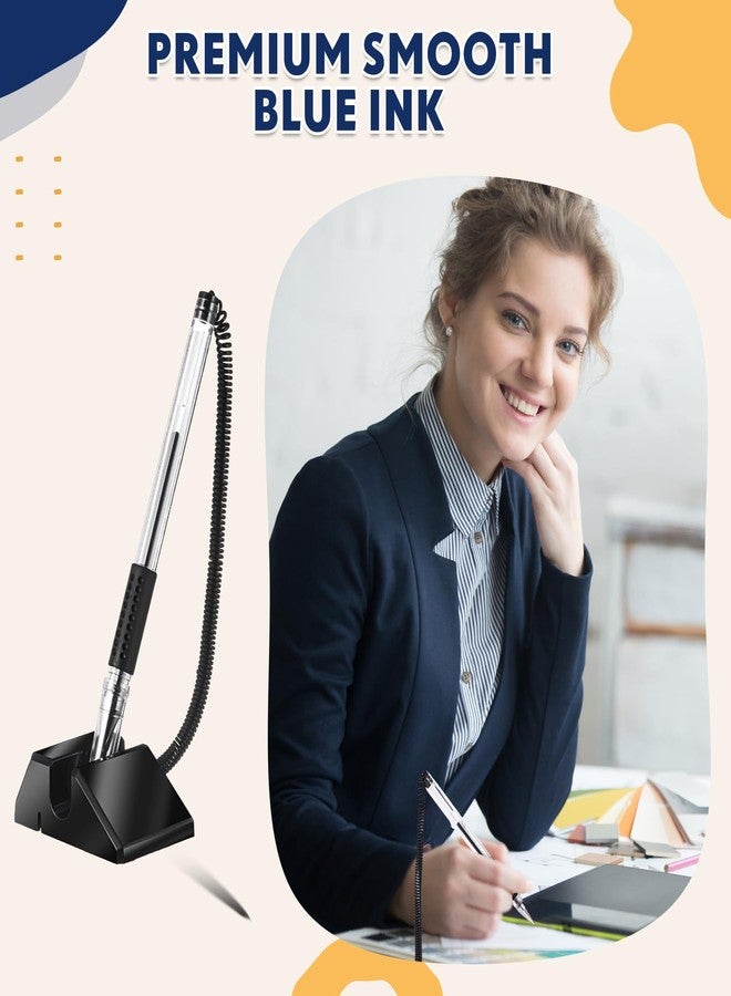 Fuyoooo 6 Pcs Desktop Pens with Plastic Chains and Holder Secure Counter Pens with Chain Desktop Black 0.5mm Pen Set for Office Home Supplies - Image 3