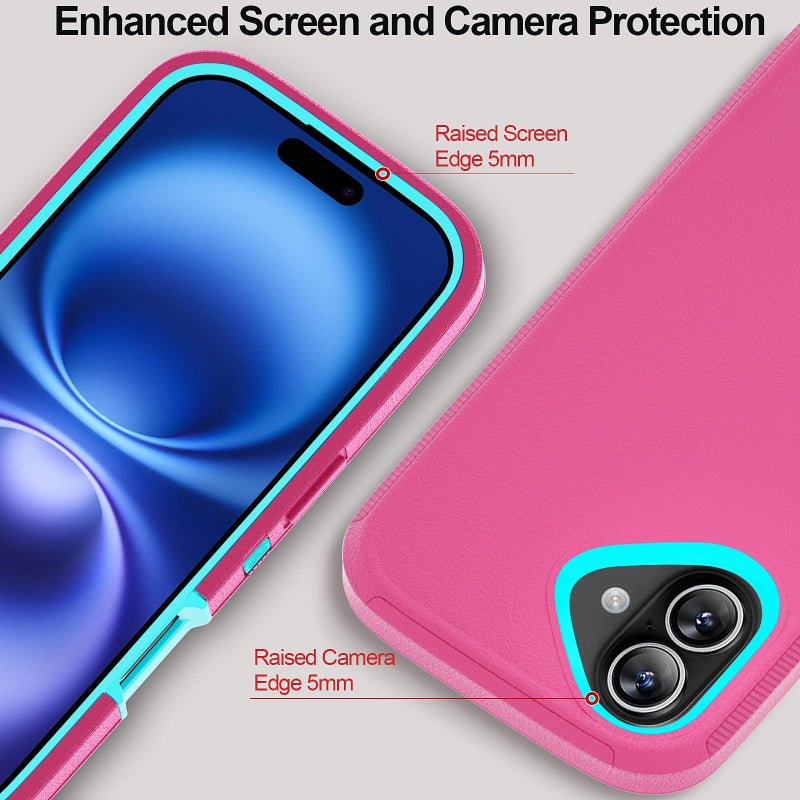 JGS for iPhone 16 Case 6.1", Military Grade 3 in 1 Heavy Duty Shockproof/Drop Proof Case with 2 PCS Tempered Glass Screen Protector (Pink Blue) - Image 2