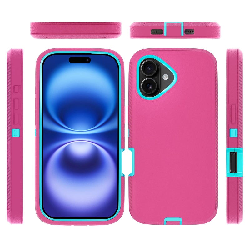 JGS for iPhone 16 Case 6.1", Military Grade 3 in 1 Heavy Duty Shockproof/Drop Proof Case with 2 PCS Tempered Glass Screen Protector (Pink Blue) - Image 4