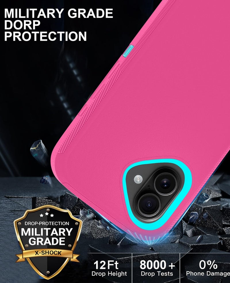 JGS for iPhone 16 Case 6.1", Military Grade 3 in 1 Heavy Duty Shockproof/Drop Proof Case with 2 PCS Tempered Glass Screen Protector (Pink Blue) - Image 5