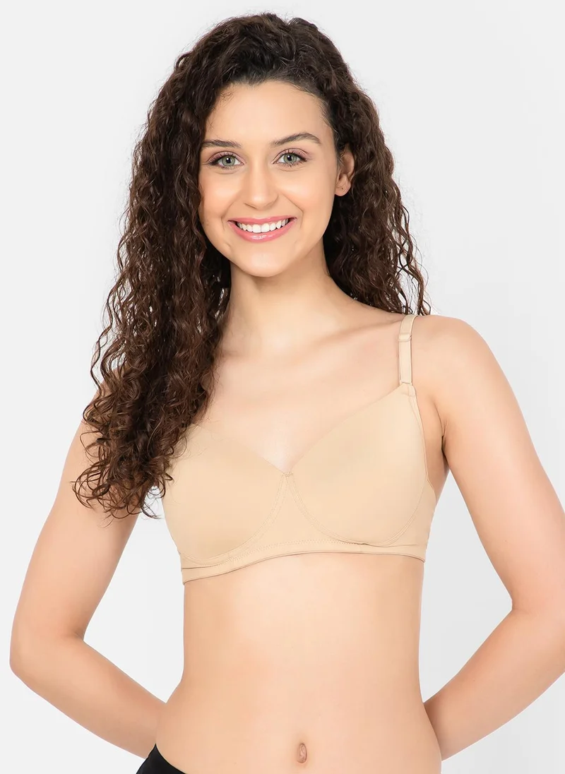 Clovia Clovia Padded Non-Wired Demi Cup Multiway T-shirt Bra in Nude Colour