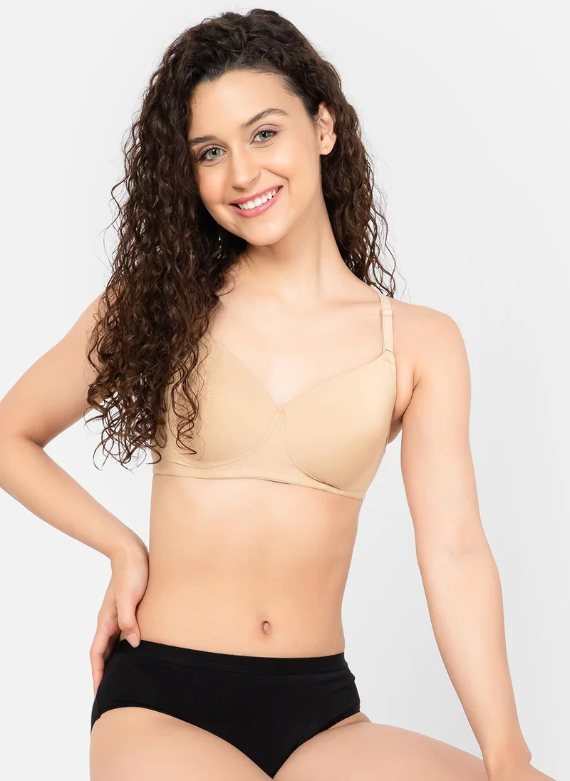 Clovia Clovia Padded Non-Wired Demi Cup Multiway T-shirt Bra in Nude Colour
