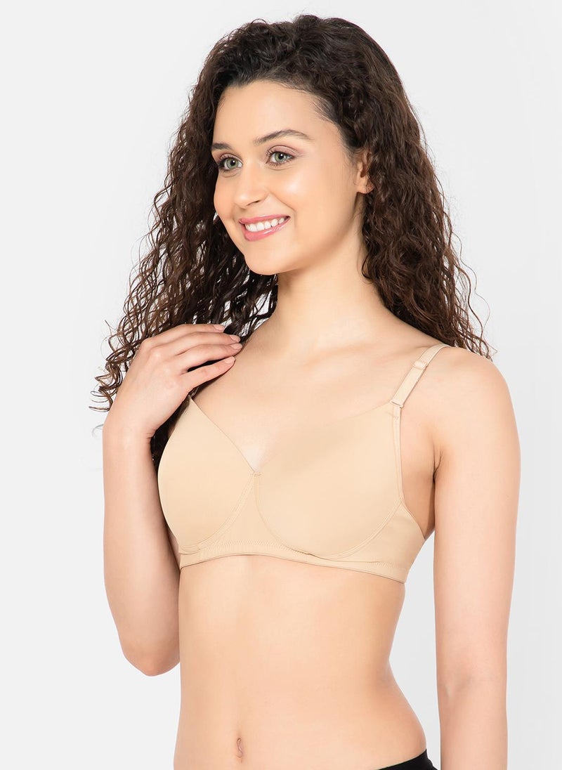 Clovia Clovia Padded Non-Wired Demi Cup Multiway T-shirt Bra in Nude Colour - Image 3