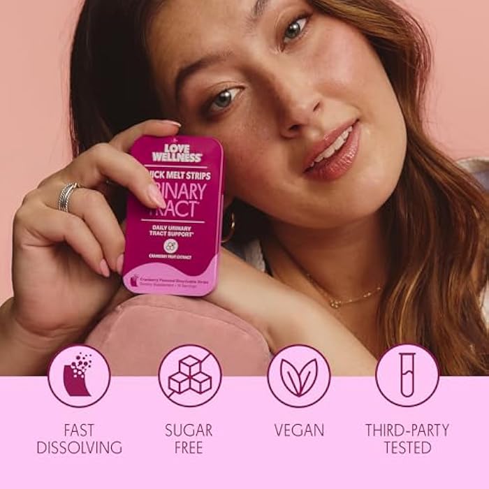 Love Wellness Urinary Tract* Quick Melt Strips - Fast-Dissolving UT Support with 36 mg PACs from Cranberry Fruit Extract - Promotes Urinary Health* - No Water Needed - Vegan and Sugar Free - 32 Strips - Image 5