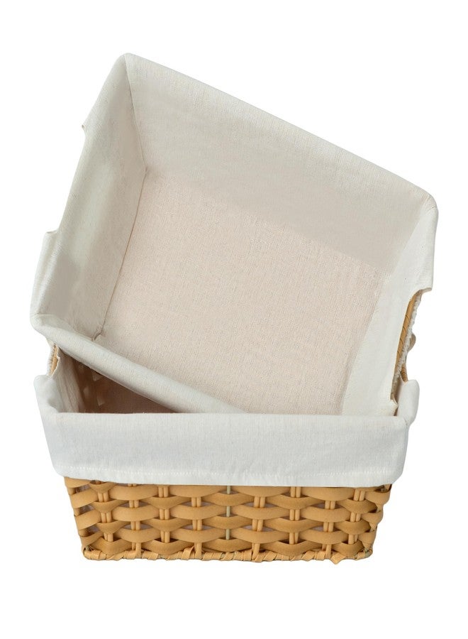 JS HANGER Wicker Storage Basket with Liners, Set of 2, Washable Waterproof, 12.6" L x 8.7" W x 4.3" H, Woven Basket for Pantry, Toilet, Bathroom, Bedroom, Patio,Natrual - Image 1