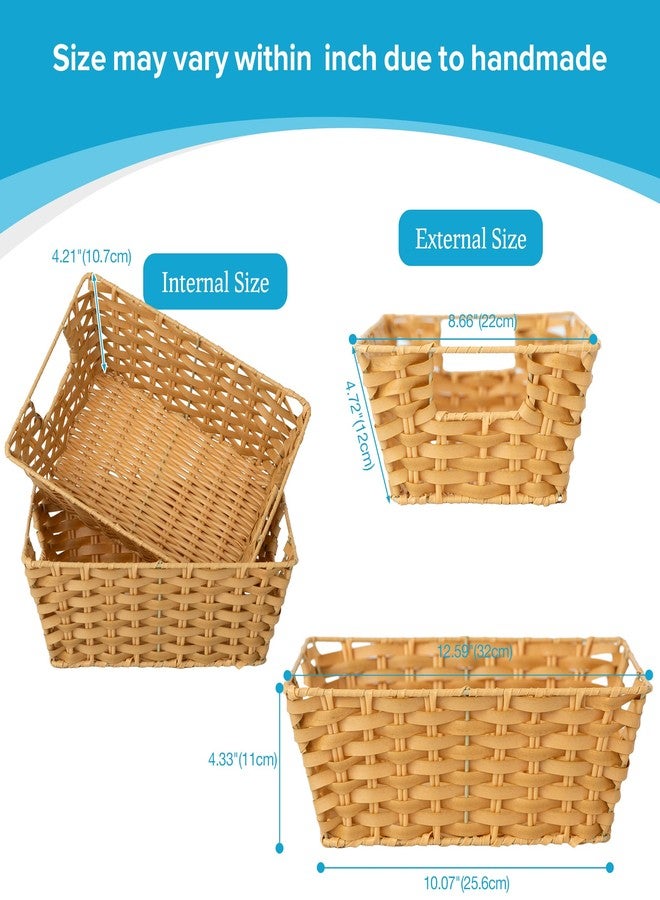 JS HANGER Wicker Storage Basket with Liners, Set of 2, Washable Waterproof, 12.6" L x 8.7" W x 4.3" H, Woven Basket for Pantry, Toilet, Bathroom, Bedroom, Patio,Natrual - Image 2