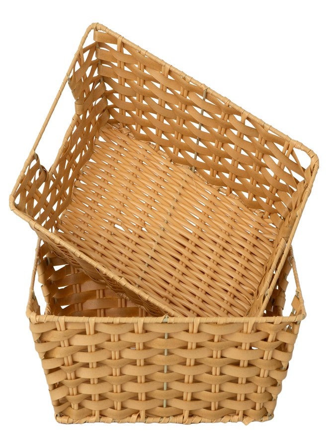 JS HANGER Wicker Storage Basket with Liners, Set of 2, Washable Waterproof, 12.6" L x 8.7" W x 4.3" H, Woven Basket for Pantry, Toilet, Bathroom, Bedroom, Patio,Natrual - Image 3