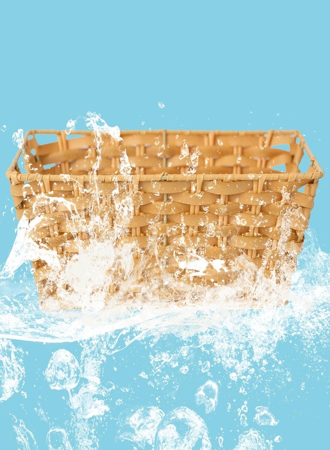 JS HANGER Wicker Storage Basket with Liners, Set of 2, Washable Waterproof, 12.6" L x 8.7" W x 4.3" H, Woven Basket for Pantry, Toilet, Bathroom, Bedroom, Patio,Natrual - Image 4
