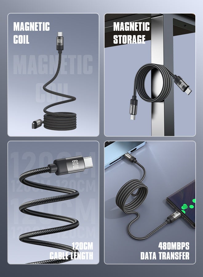 FOOMEE 60W Magnetic USB-C Cable Nylon Braided Type C Cord Fast Sync and Charge Anti Tangle Magnetic Charging Cable for iPhone Samsung Huawei - Image 4