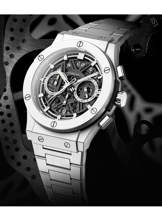 ABORNI Men’s Multifunction Quartz Watch, Waterproof Luminous Design with Calendar, Stainless Steel Strap - Image 1