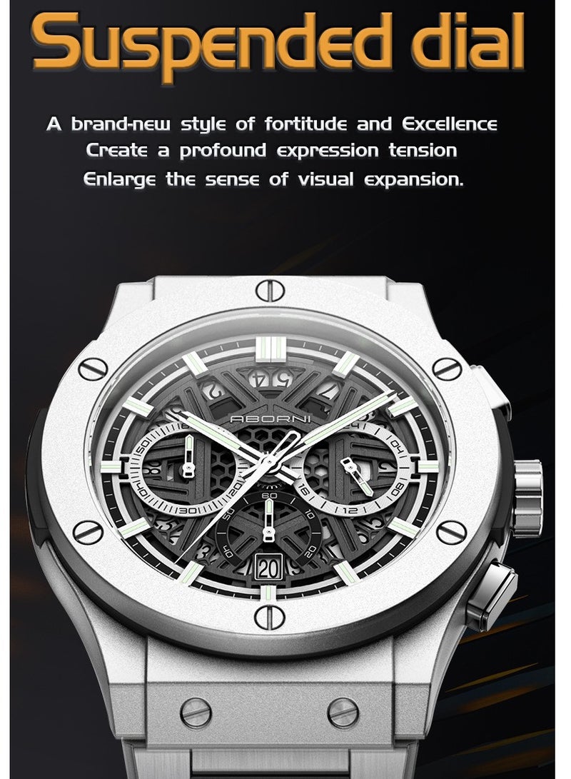 ABORNI Men’s Multifunction Quartz Watch, Waterproof Luminous Design with Calendar, Stainless Steel Strap - Image 2