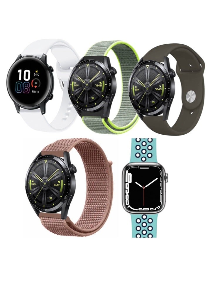 Perfii 5pcs Watchband Bundle Compatible with all Samsung, Huawei, Amazfit, Fitbit and Honor with 22mm band size - Image 1
