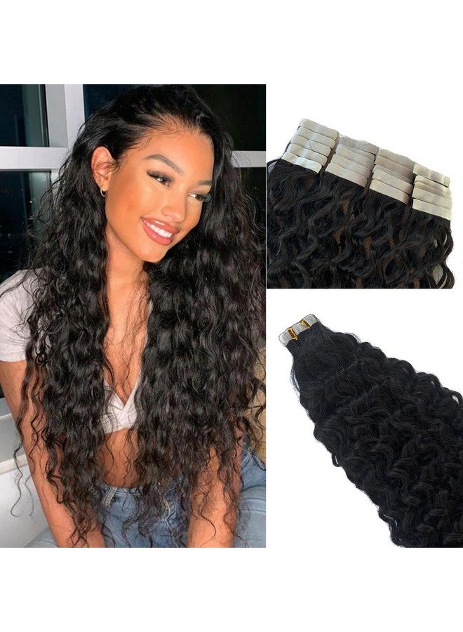 Smavida Tape In Water Wave Hair Extensions Human Hair 1B Natural Black Remy Hair Tape Ins Double Sided Skin Weft 20Inch Extensions Loose Curly Remy Human Hair Tape In Extensions For Black Women 20Pcs 50G - Image 1
