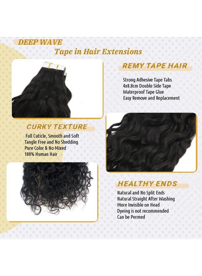 Smavida Tape In Water Wave Hair Extensions Human Hair 1B Natural Black Remy Hair Tape Ins Double Sided Skin Weft 20Inch Extensions Loose Curly Remy Human Hair Tape In Extensions For Black Women 20Pcs 50G - Image 3
