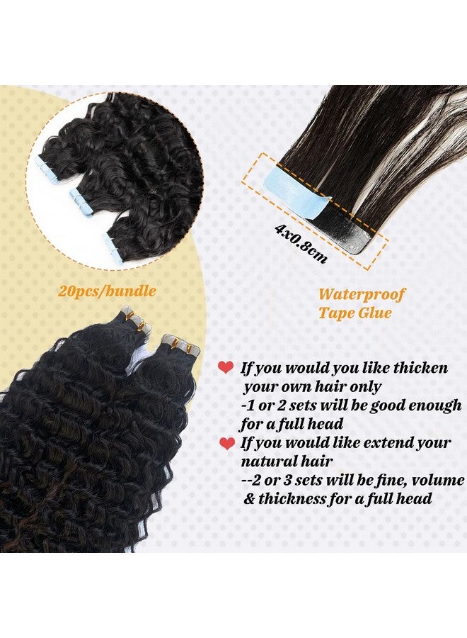 Smavida Tape In Water Wave Hair Extensions Human Hair 1B Natural Black Remy Hair Tape Ins Double Sided Skin Weft 20Inch Extensions Loose Curly Remy Human Hair Tape In Extensions For Black Women 20Pcs 50G - Image 4