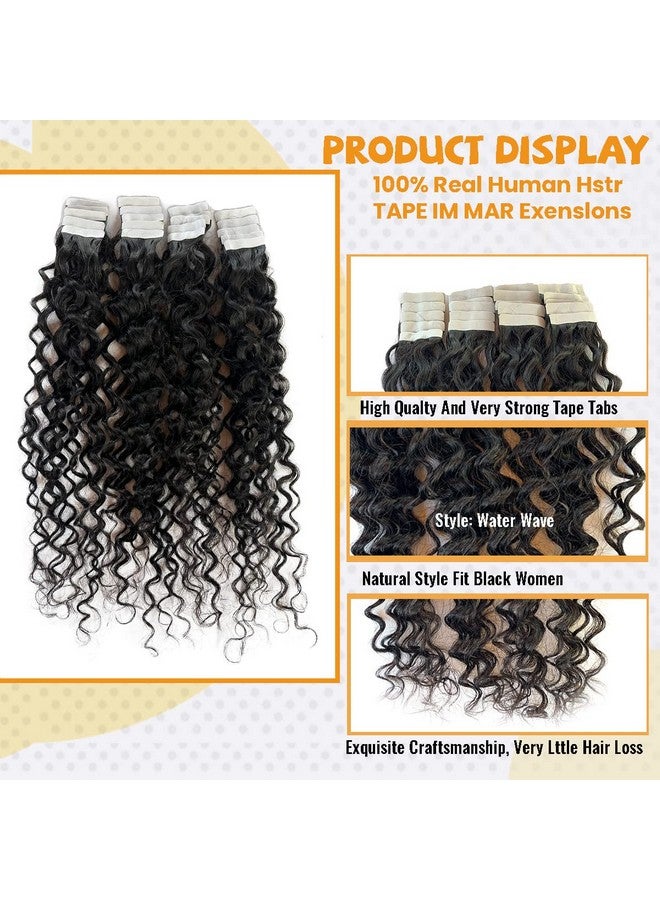 Smavida Tape In Water Wave Hair Extensions Human Hair 1B Natural Black Remy Hair Tape Ins Double Sided Skin Weft 20Inch Extensions Loose Curly Remy Human Hair Tape In Extensions For Black Women 20Pcs 50G - Image 5