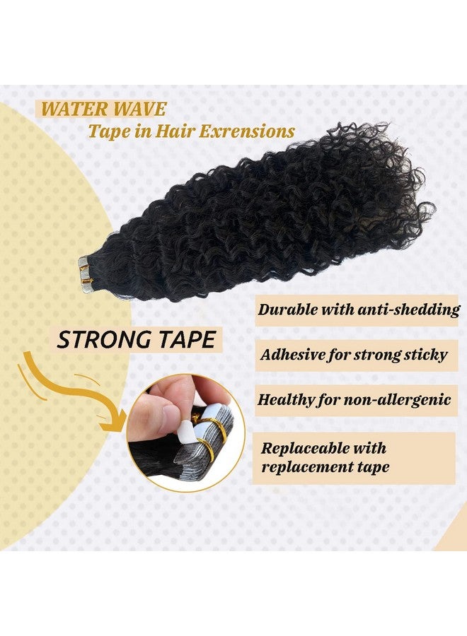 Smavida Tape In Water Wave Hair Extensions Human Hair 1B Natural Black Remy Hair Tape Ins Double Sided Skin Weft 20Inch Extensions Loose Curly Remy Human Hair Tape In Extensions For Black Women 20Pcs 50G - Image 2