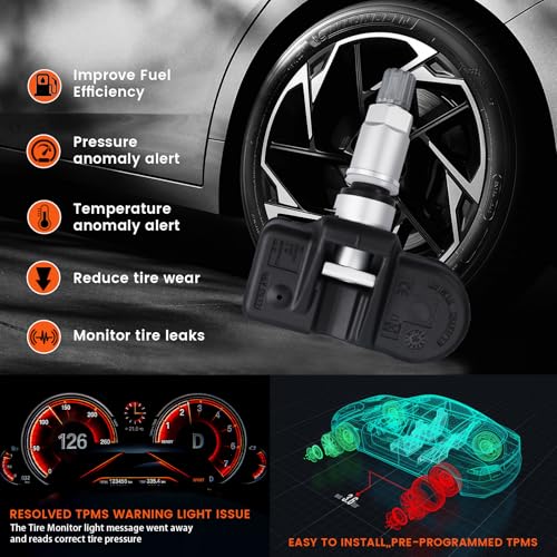 ATURMC Set of 4 TPMS 433MHz Tire Pressure Monitoring Sensor Compatible with Jeep Chrysler Dodge Alfa Romeo Aston Martin Smart Replace# A0009050030 A0009057200 A0009054100 - Image 3