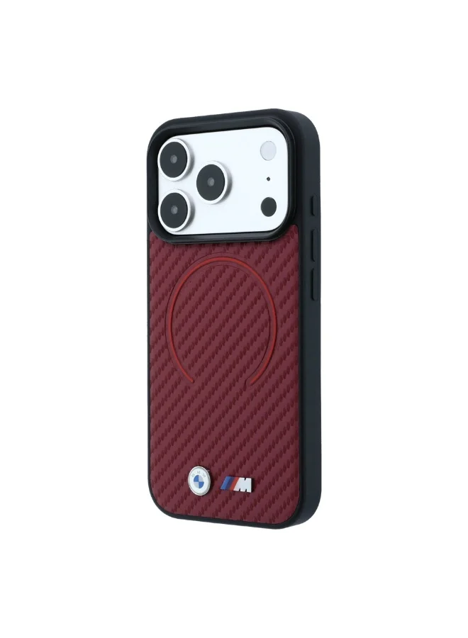 Bmw iPhone 18 Pro MagSafe Hard Case with PU Carbon Finish and Metal Logo Circle