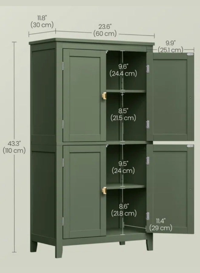 Generic Freestanding Bathroom Floor Storage Cabinet With 4 Doors Green  - Image 3