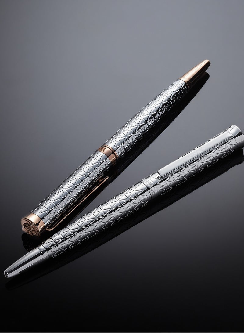 VERSACE Ballpoint Pen - Stainless Steel Barrel With Geometric Pattern And Medusa Top - Image 5