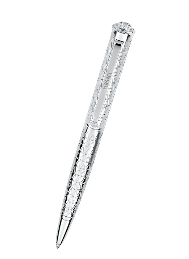 فيرزاتشي Ballpoint Pen - Stainless Steel Barrel with Geometric Pattern and Medusa Top
