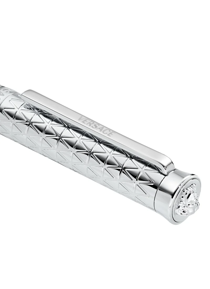 فيرزاتشي Ballpoint Pen - Stainless Steel Barrel with Geometric Pattern and Medusa Top