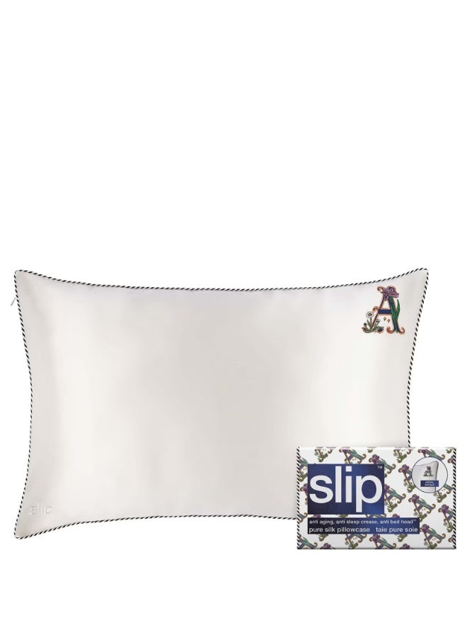 Slip Pure Silk Initial Collection Queen Pillowcase - White | A - Image 1