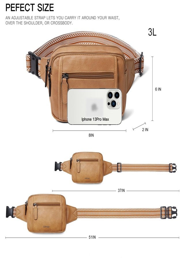 LATMAP 3L TRIPLE ZIP Fanny Packs Belt Bag For Women Men Crossbody Waist Pack Sling Chest Bum Travel Bag Purse Faux Leather Fashion Cute Tan - Image 5