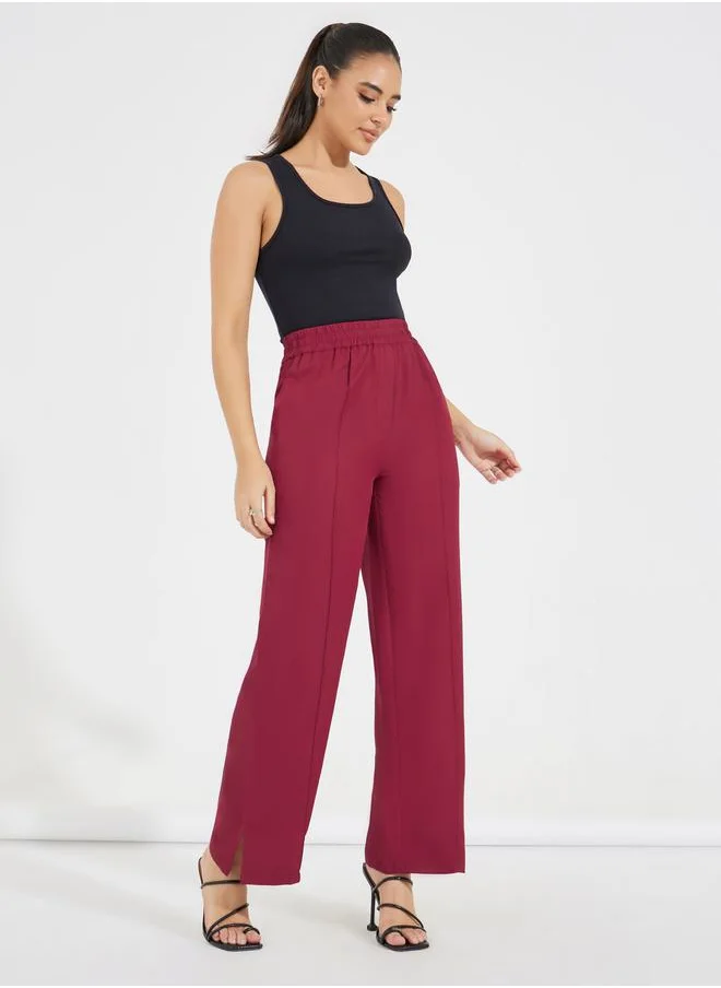 Styli Semi Tailored Wide Leg Pants with Side Slit