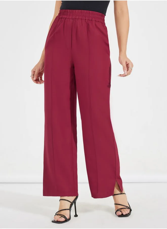 Styli Semi Tailored Wide Leg Pants with Side Slit