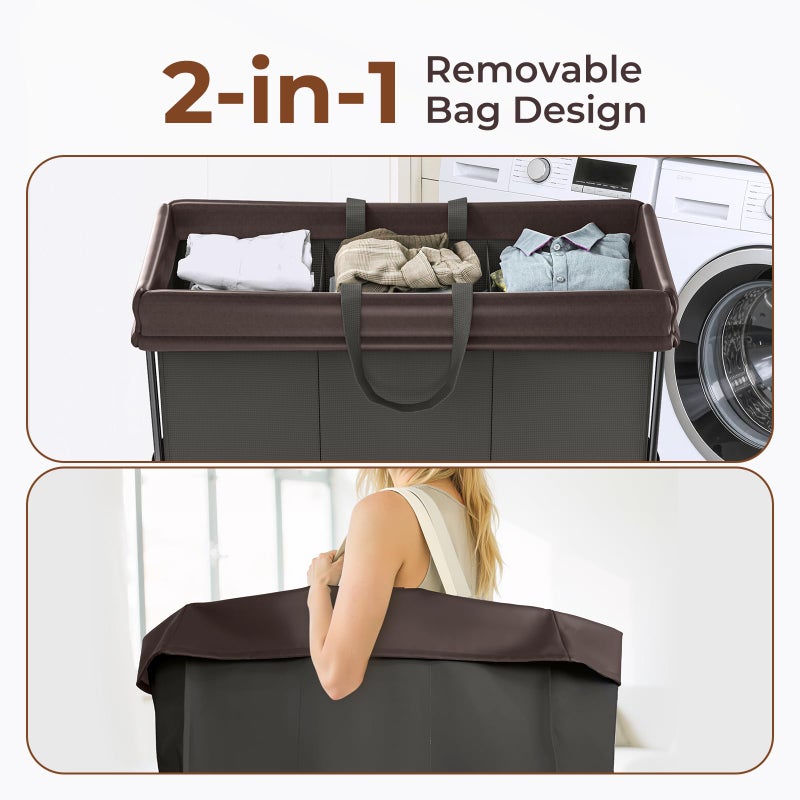 Mefirt 320L Laundry Hamper with Wheels, 3 Section Large Rolling Laundry Basket Bag with Wheels, Clothes Hamper Cart for Laundry, Bedroom, Bathroom and Dorm - Image 5